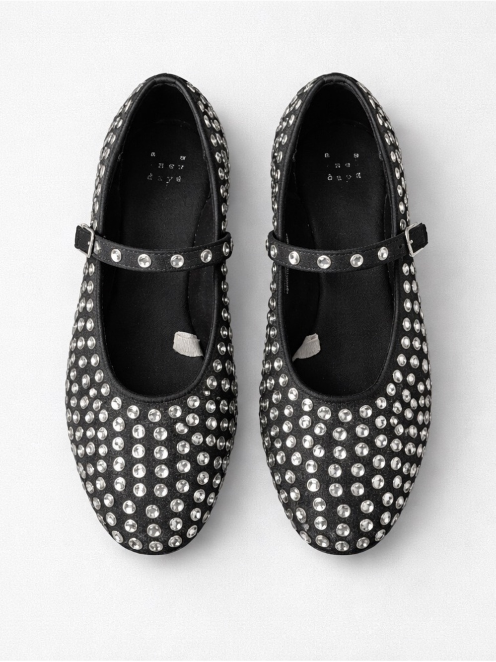 Women's Black Studded Mary Jane Flats